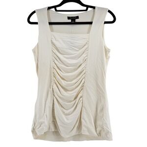 White House Black Market Ruched Tank Top Cream Medium Quiet Luxury Minimalist
